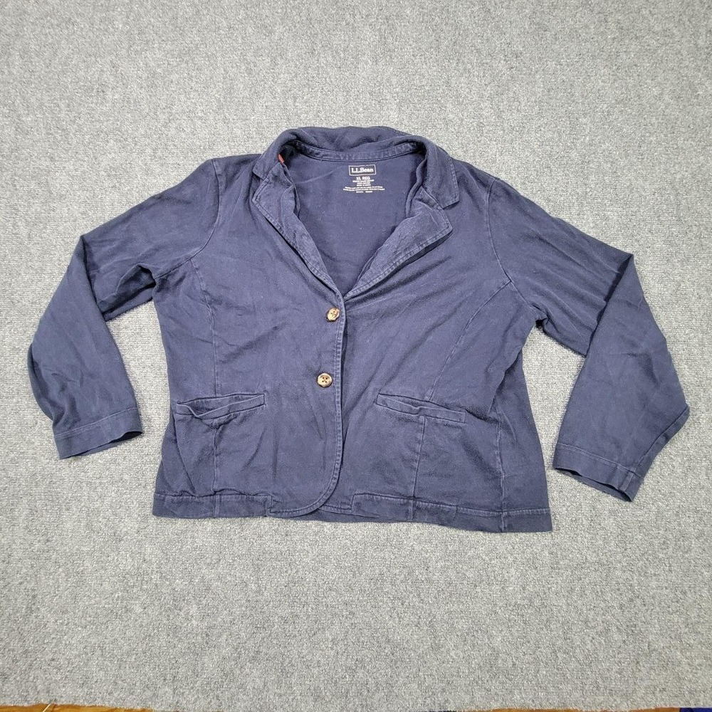 LL Bean Blazer Womens XL Navy Blue Button Front Cotton‎ Casual Jacket Pockets